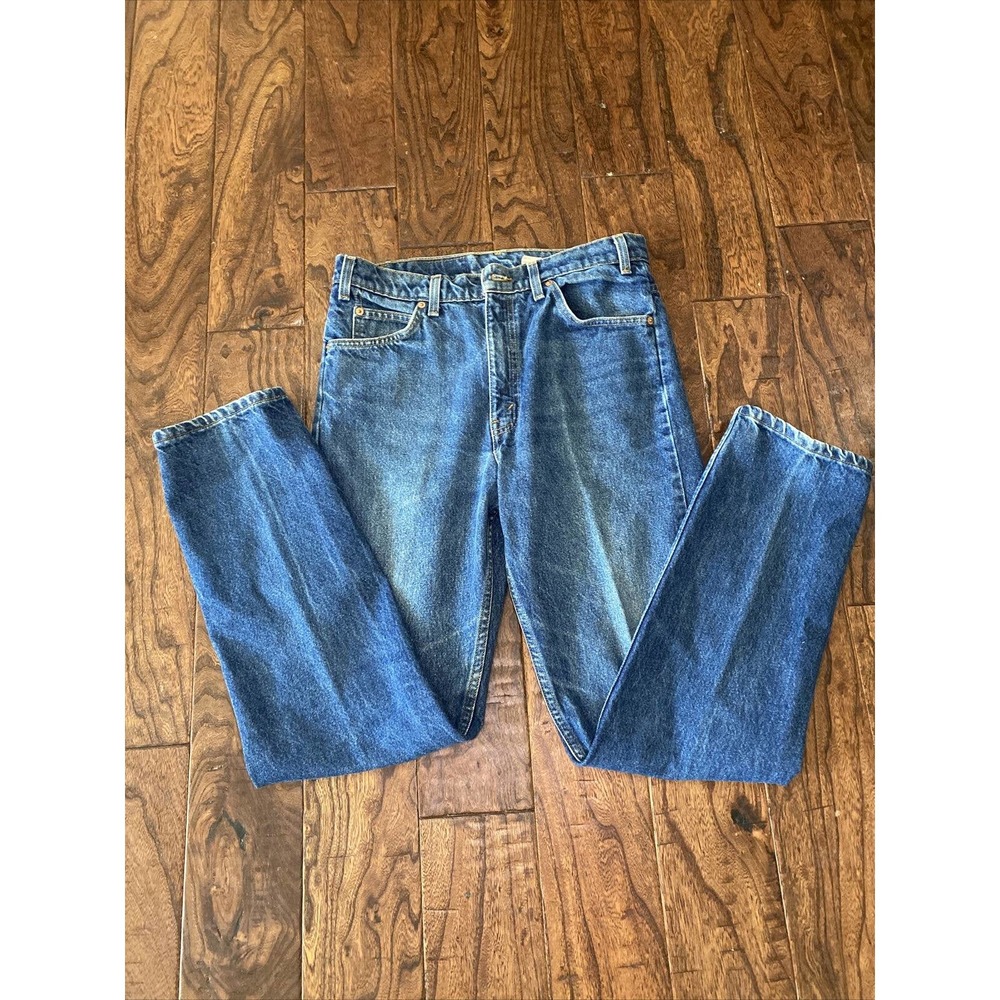 Vintage Levis 505 Jeans Mens 34x32 Dark Wash Denim Orange Tab Straight Leg Fade